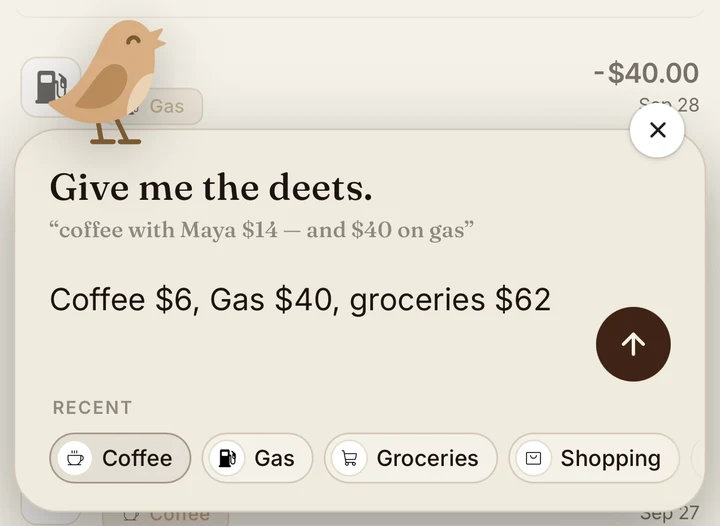Current Chirp text entry with a growing text field, a send button aligned at its bottom, and the circular close button